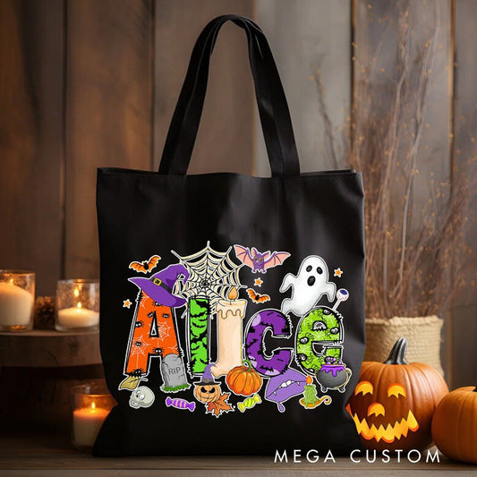 Personalized Halloween Tote Bag with Name Halloween Treat Bags for Kids Kids Halloween Bag Trick or Treat Bag Halloween Gift